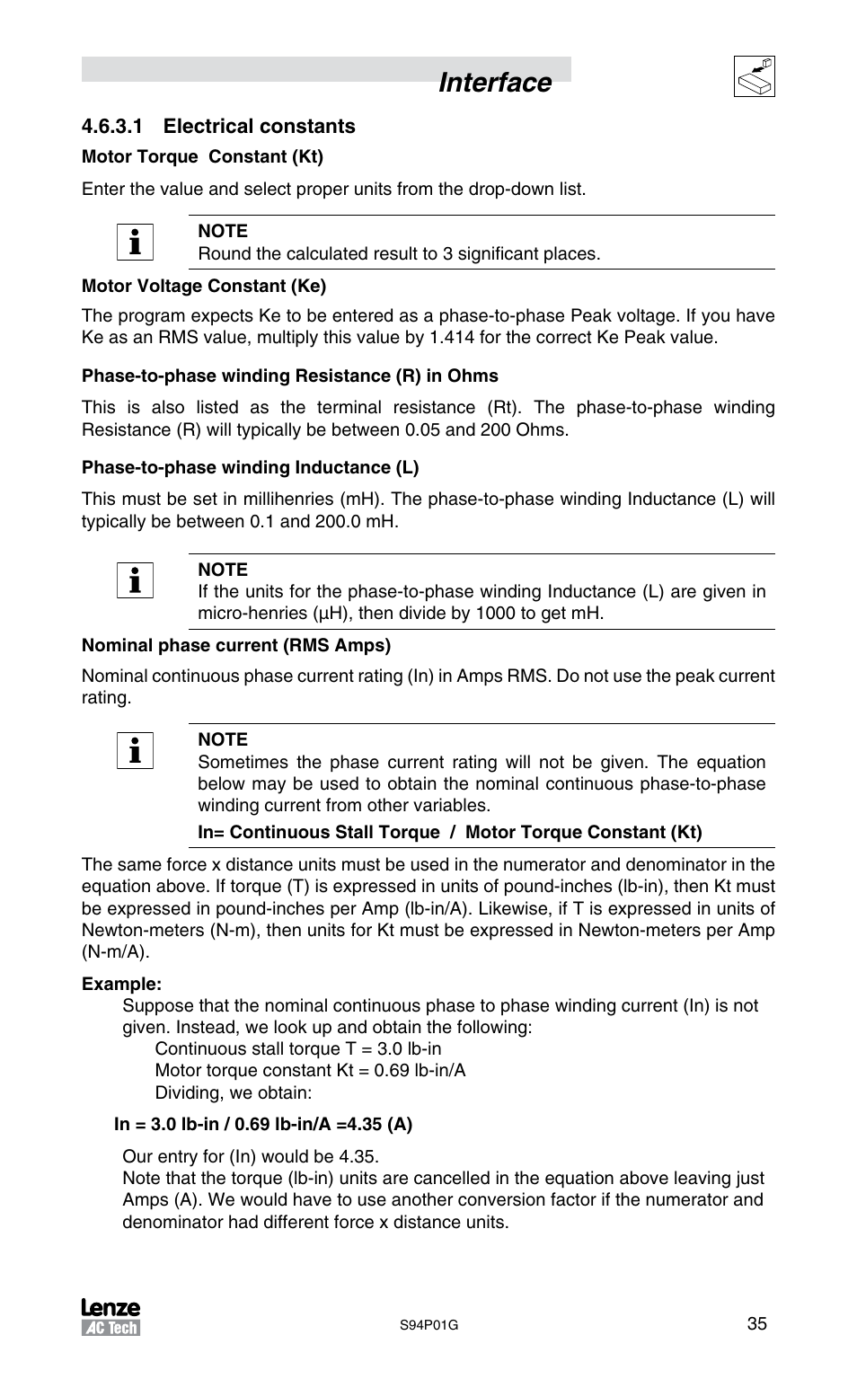 Interface | Lenze S94P01G Position Servo User Manual | Page 37 / 84