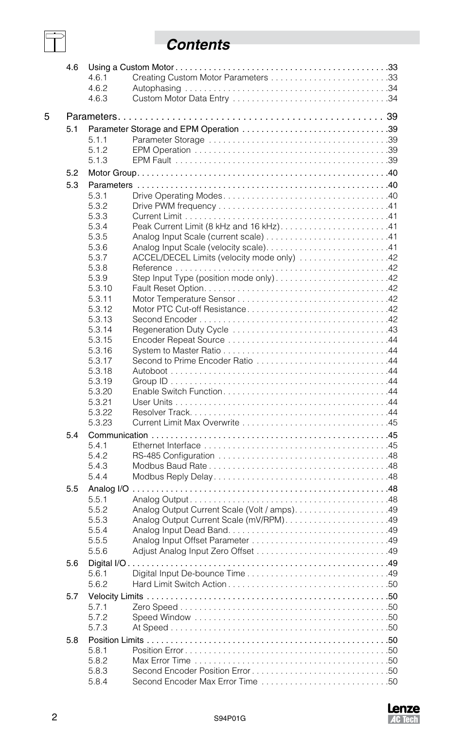 Lenze S94P01G Position Servo User Manual | Page 4 / 84