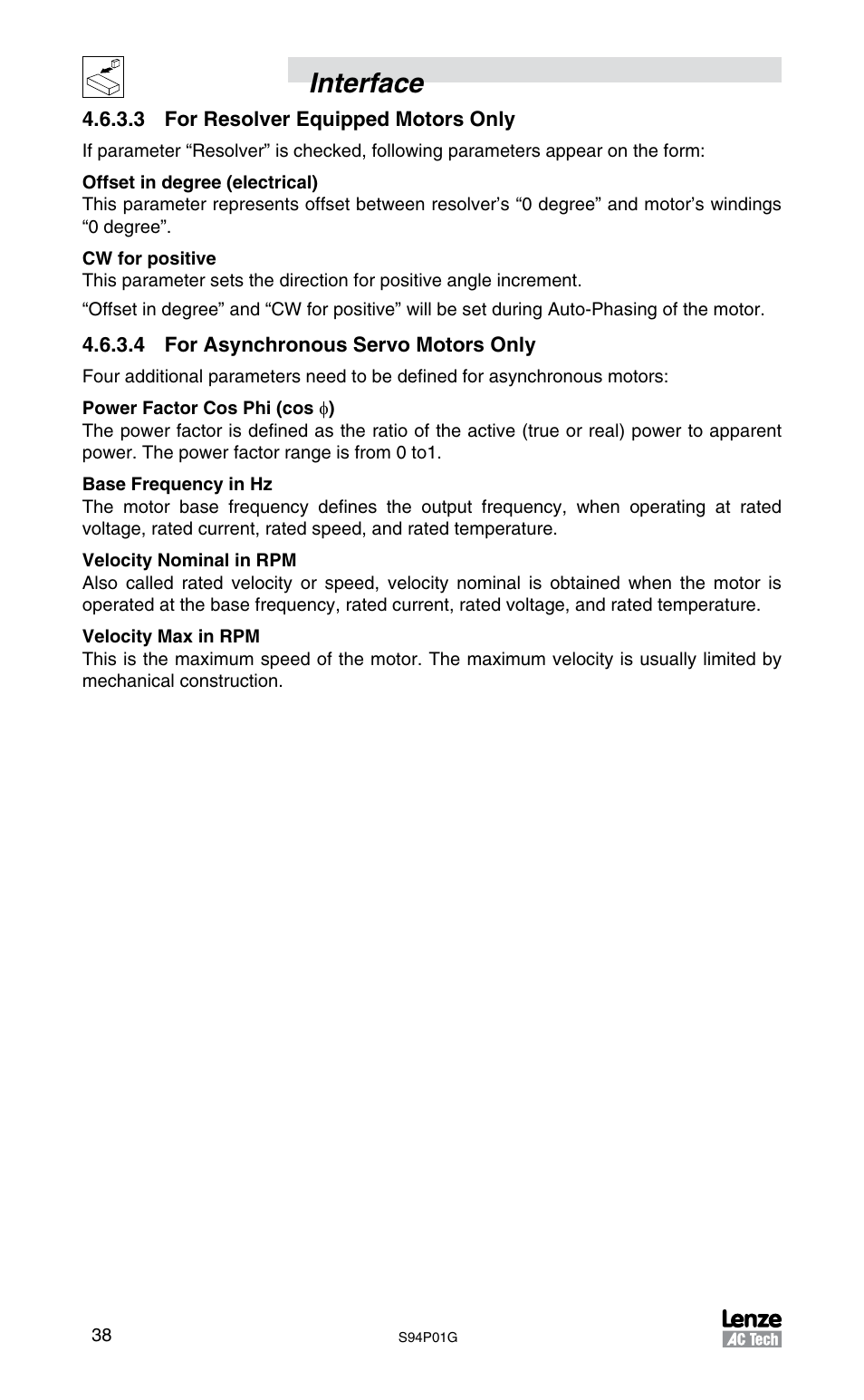 Interface | Lenze S94P01G Position Servo User Manual | Page 40 / 84