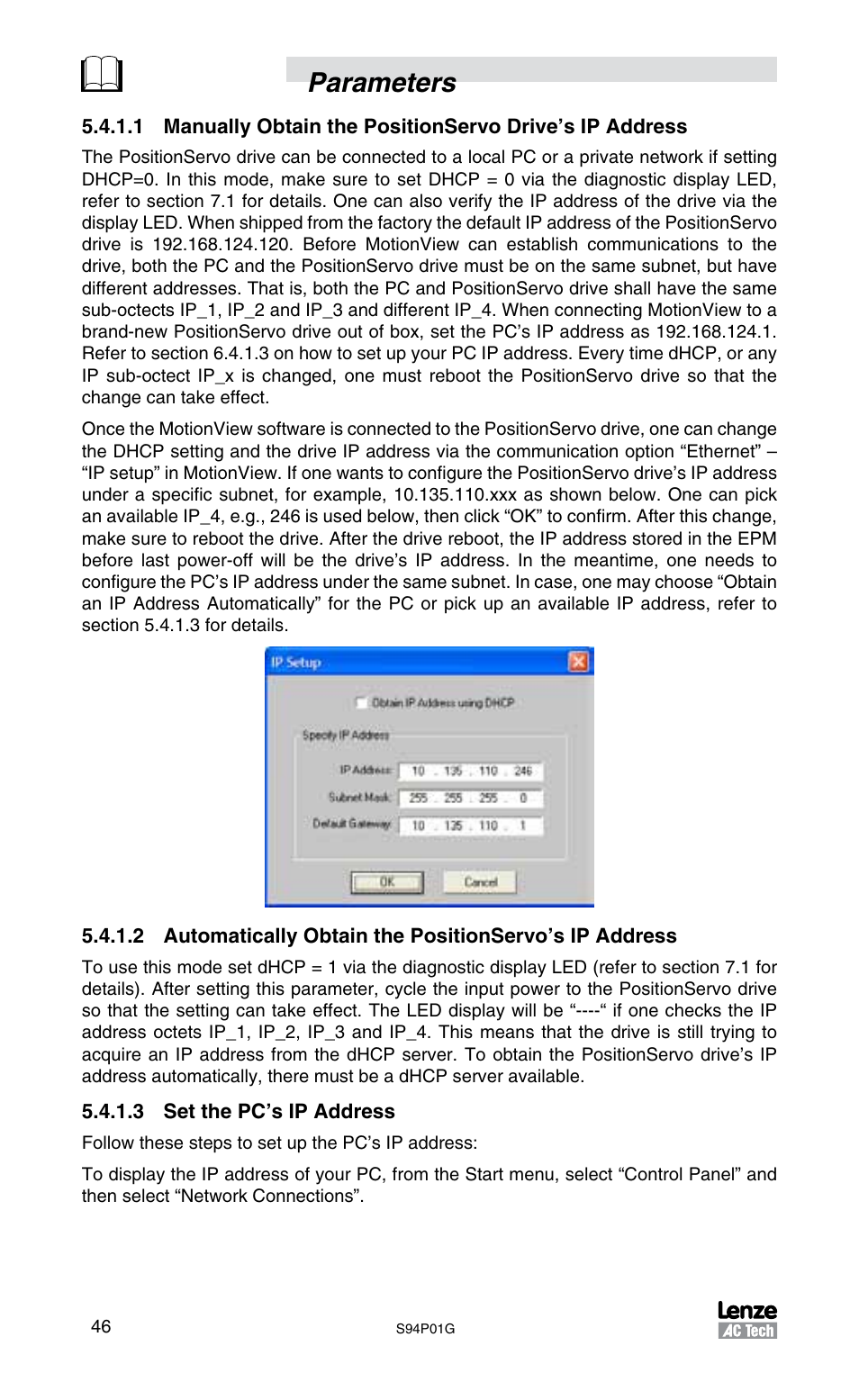 Parameters | Lenze S94P01G Position Servo User Manual | Page 48 / 84