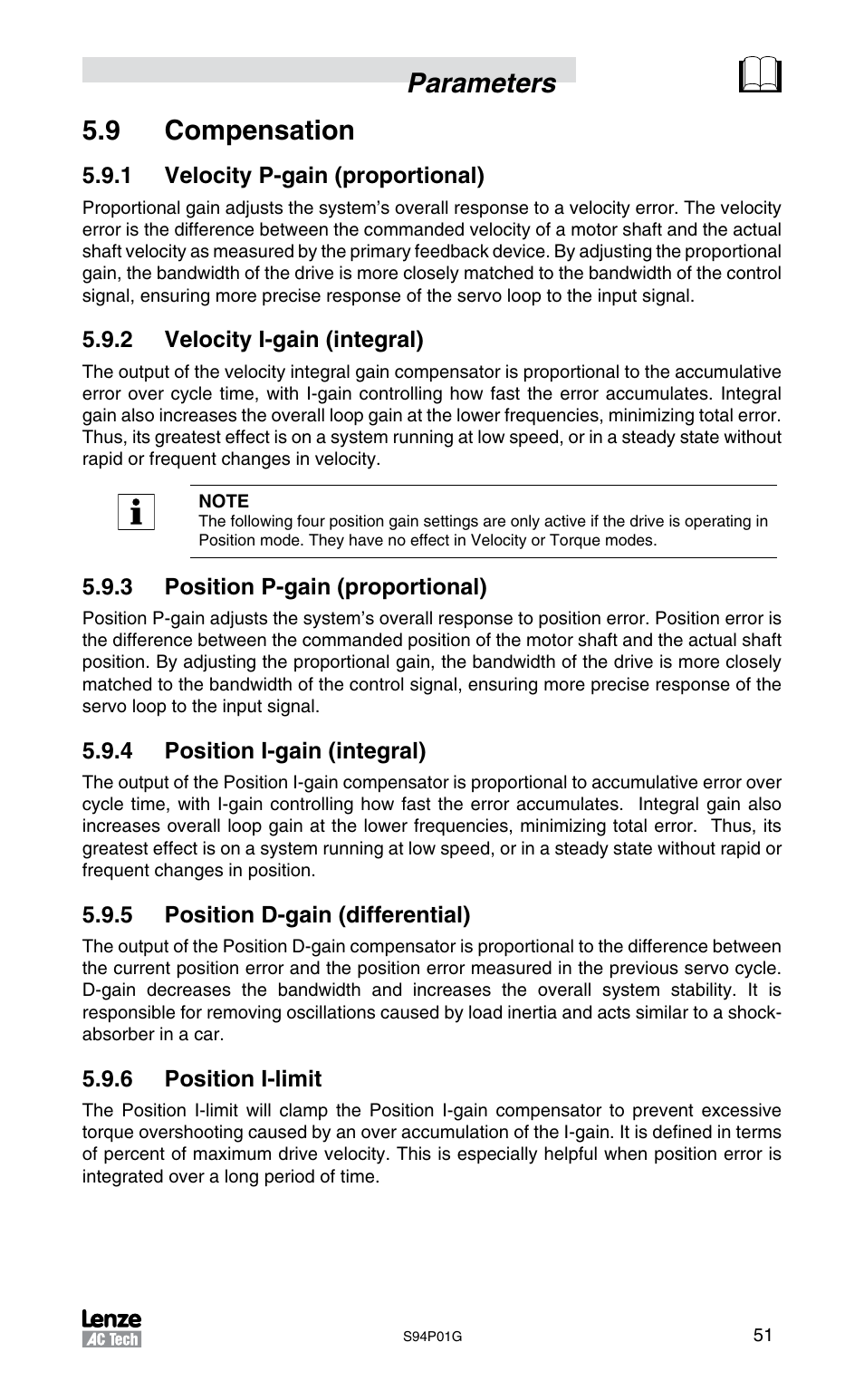 Parameters 5.9 compensation | Lenze S94P01G Position Servo User Manual | Page 53 / 84
