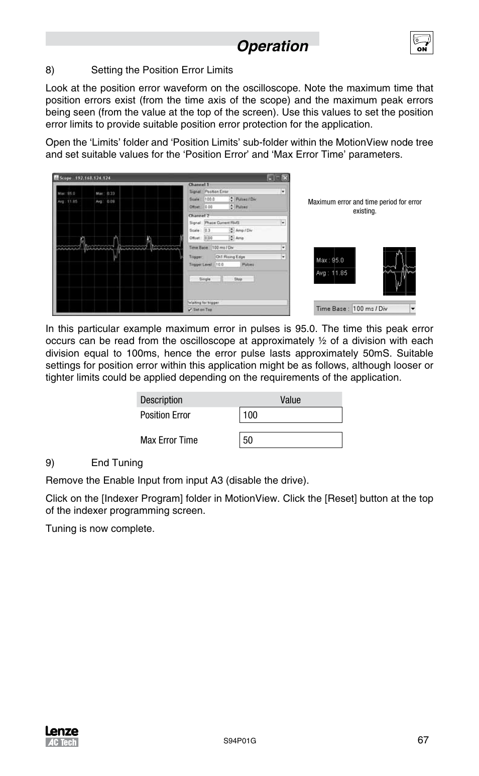Operation | Lenze S94P01G Position Servo User Manual | Page 69 / 84