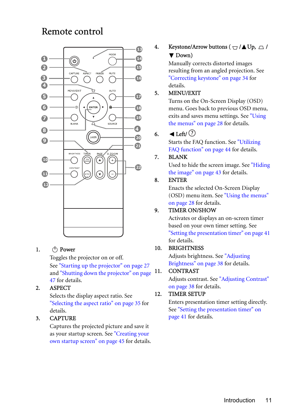 Remote control | BenQ MP730 User Manual | Page 11 / 68