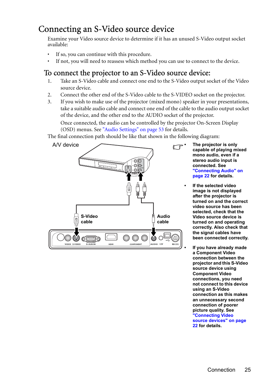Connecting an s-video source device | BenQ MP730 User Manual | Page 25 / 68