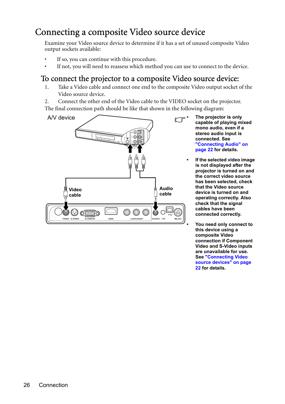 Connecting a composite video source device | BenQ MP730 User Manual | Page 26 / 68