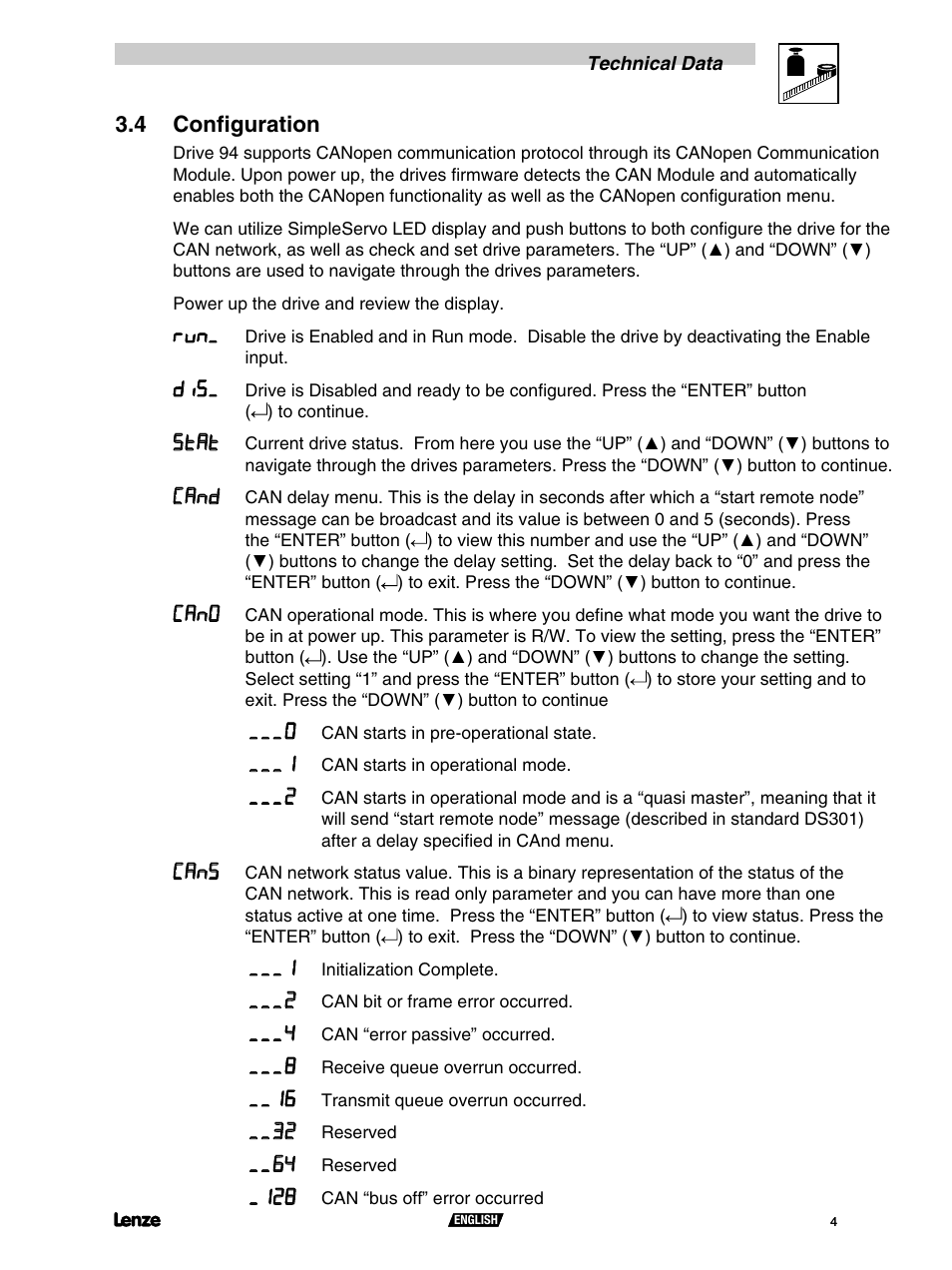4 configuration, 4 conﬁguration, Stat | Cand, Can0, Cans | Lenze S94CAN01A User Manual | Page 6 / 16