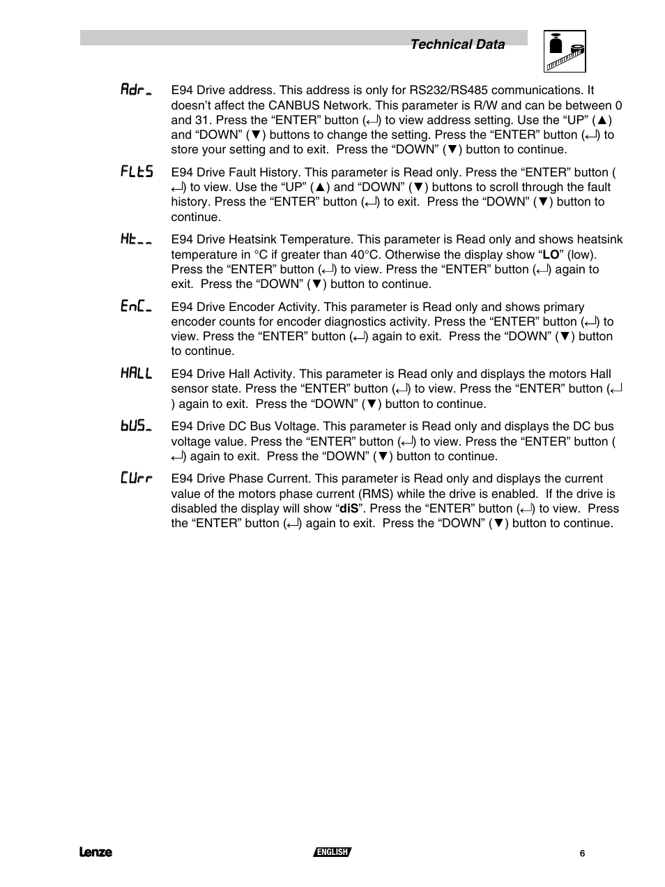 Flts, Hall, Curr | Lenze S94CAN01A User Manual | Page 8 / 16