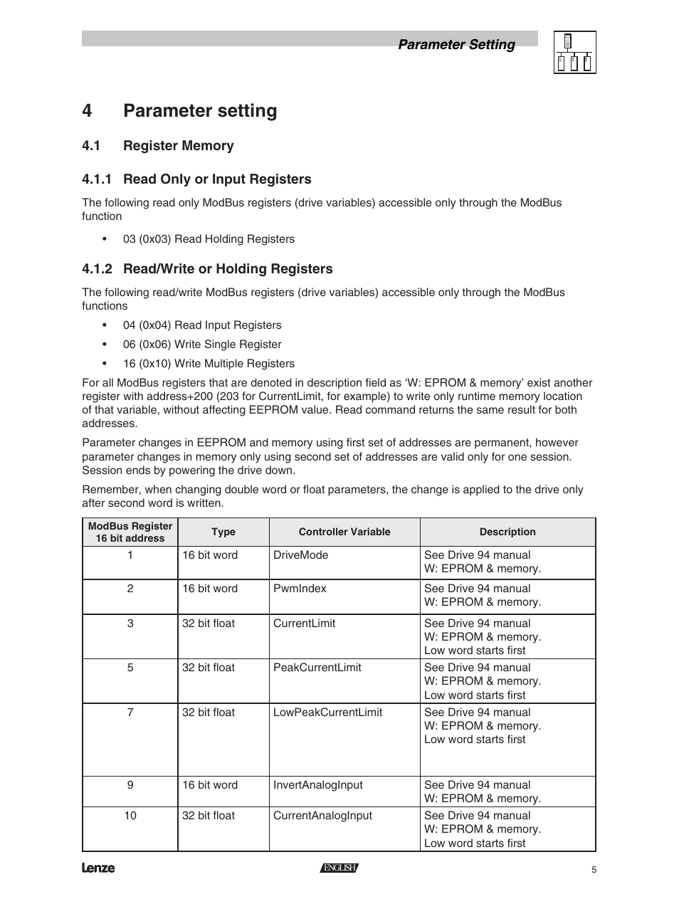 4parameter setting | Lenze RS-485 module User Manual | Page 7 / 11