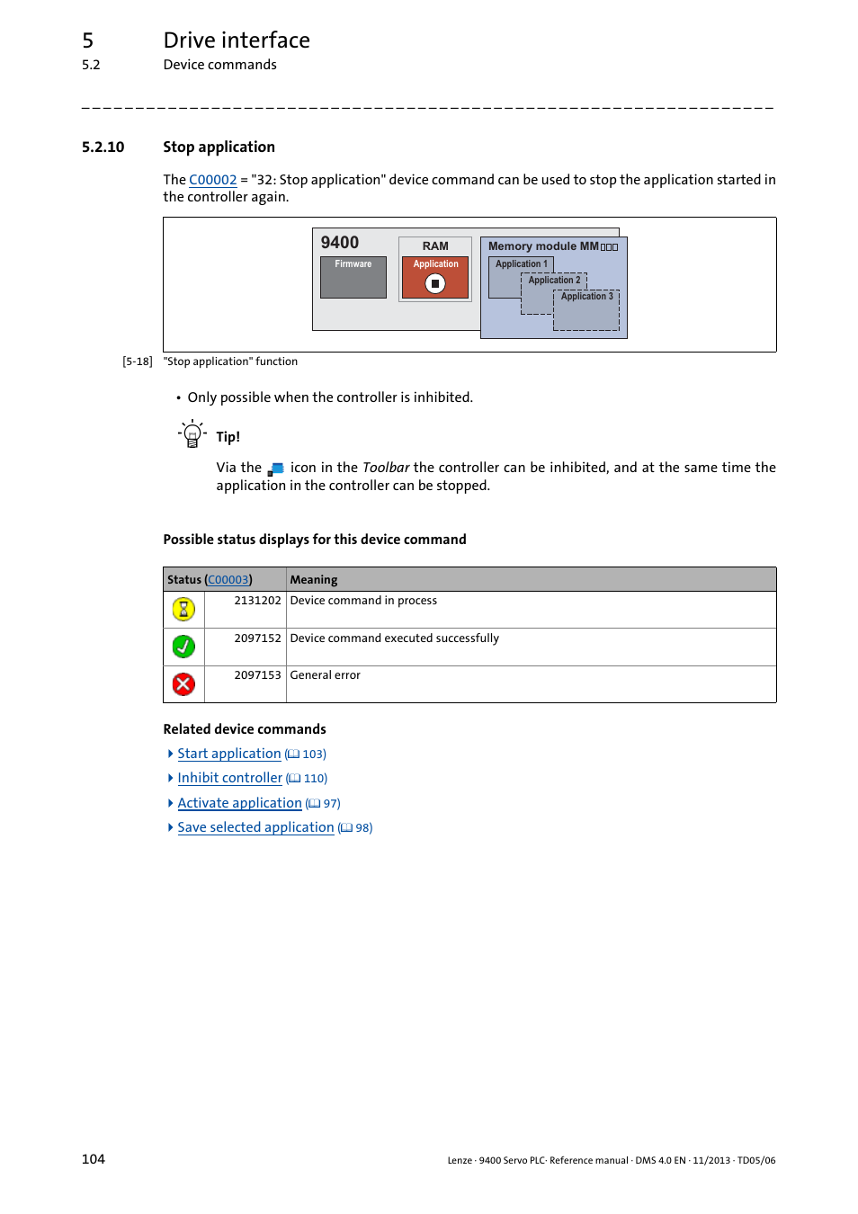 10 stop application, Stop application, 5drive interface | Lenze E94AxPExxxx User Manual | Page 104 / 976
