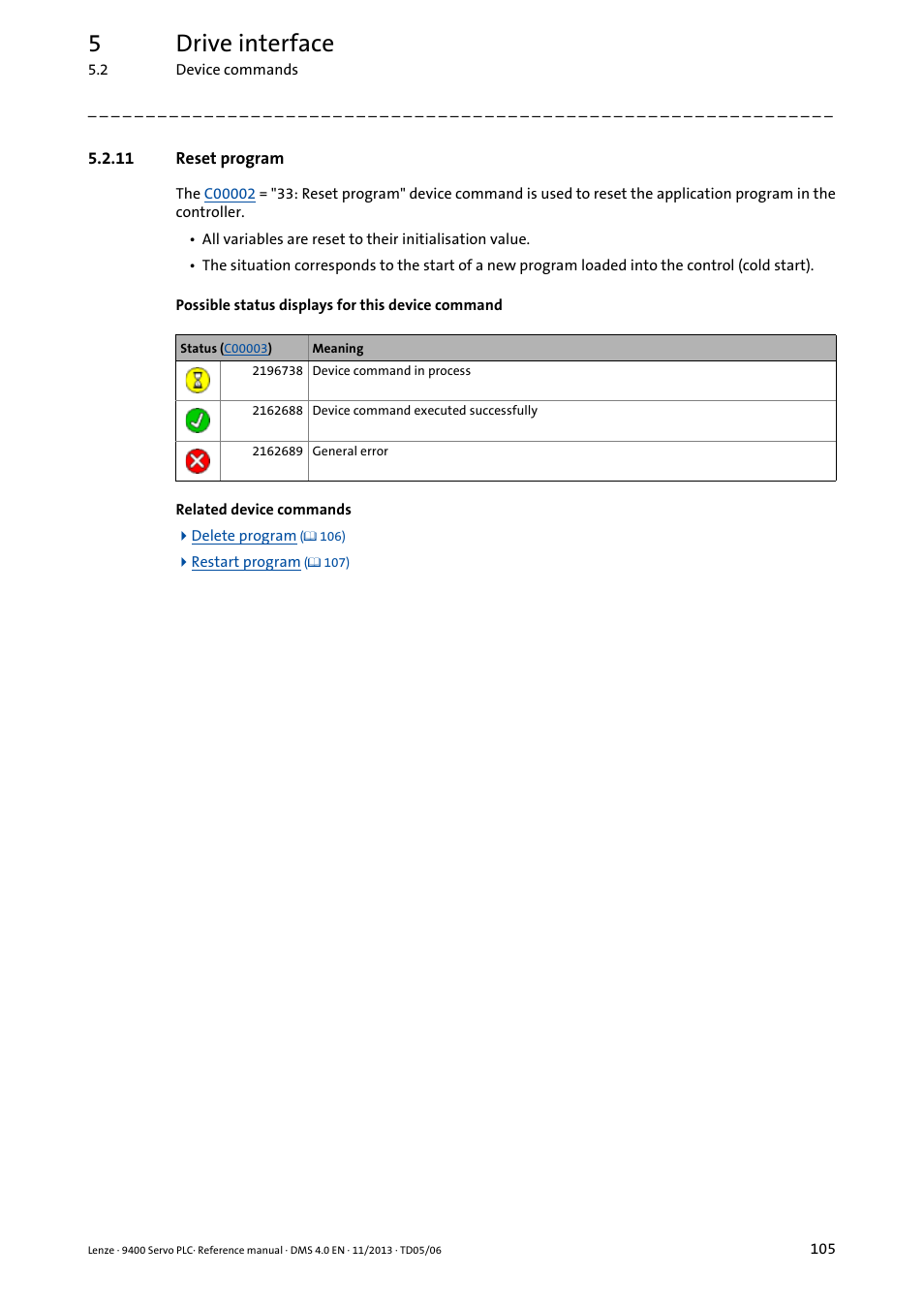 11 reset program, 5drive interface | Lenze E94AxPExxxx User Manual | Page 105 / 976