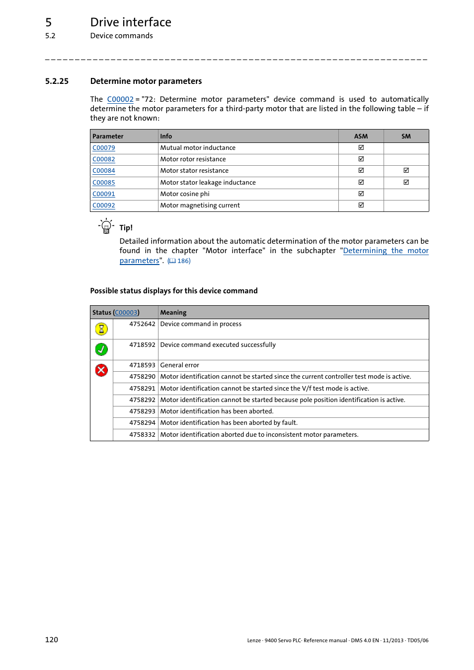 25 determine motor parameters, Determine motor parameters, 5drive interface | Lenze E94AxPExxxx User Manual | Page 120 / 976