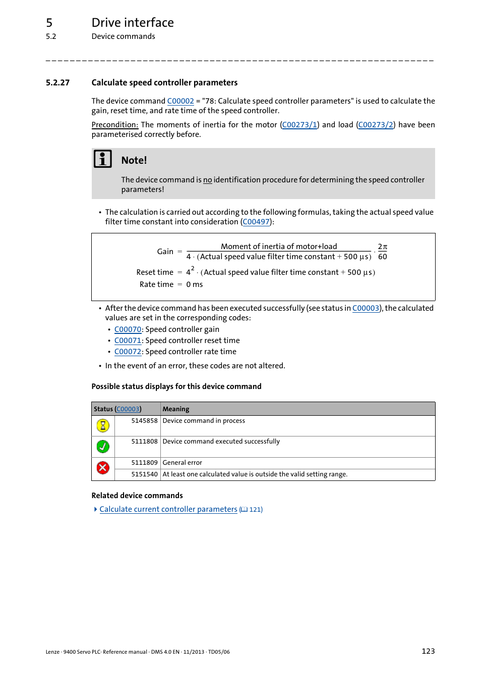 27 calculate speed controller parameters, Calculate speed controller parameters, 5drive interface | Lenze E94AxPExxxx User Manual | Page 123 / 976