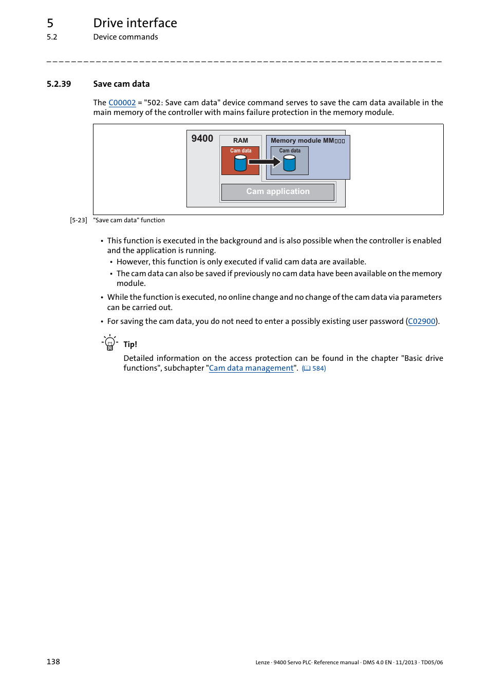 39 save cam data, Save cam, Data | Save cam data, 5drive interface | Lenze E94AxPExxxx User Manual | Page 138 / 976