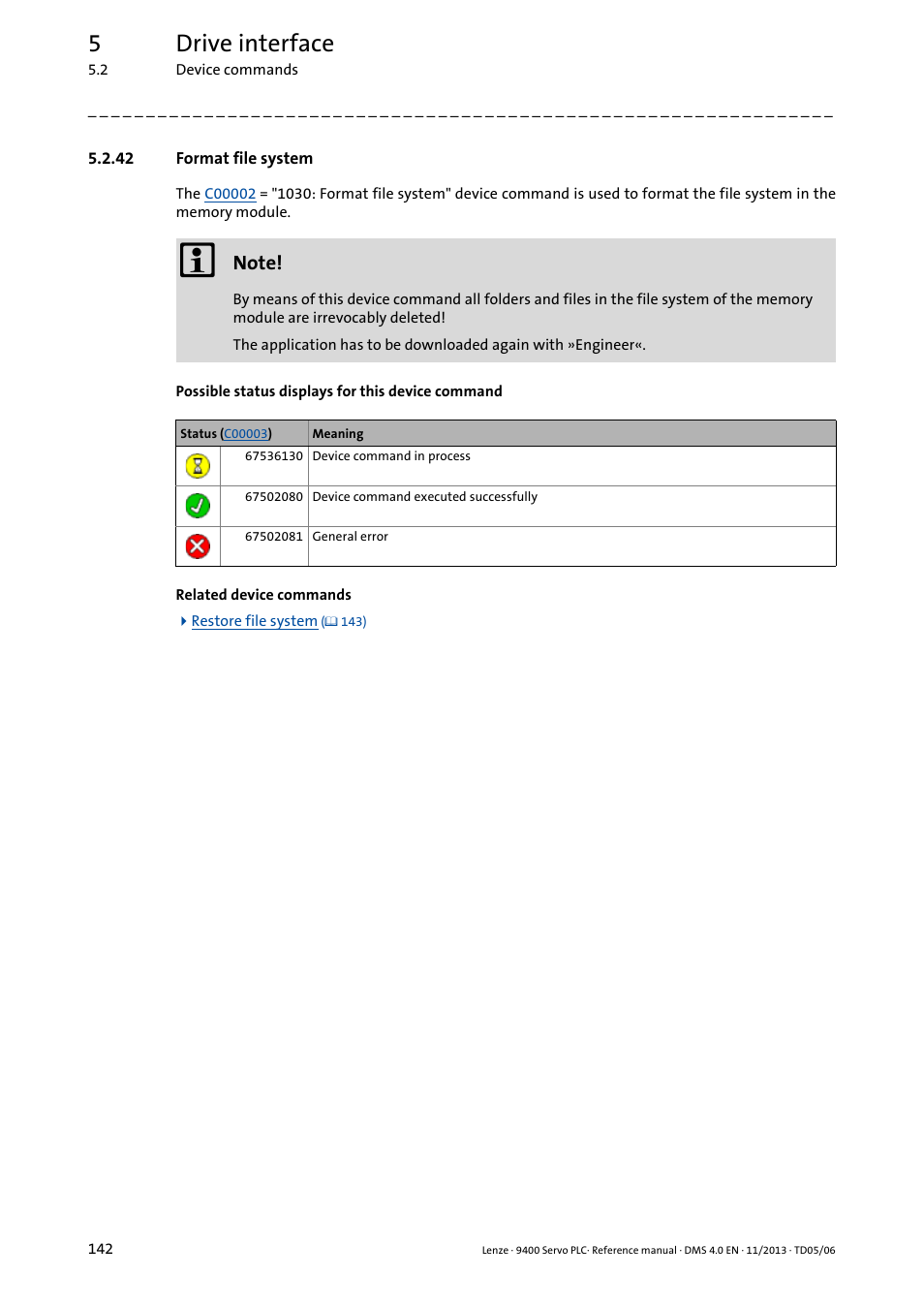 42 format file system, 5drive interface | Lenze E94AxPExxxx User Manual | Page 142 / 976