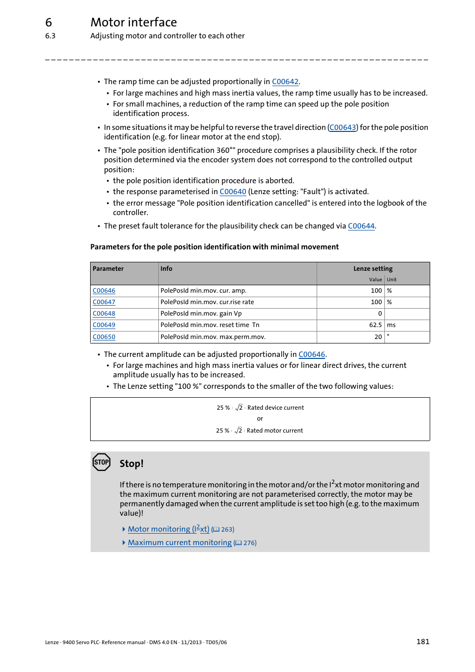 6motor interface, Stop | Lenze E94AxPExxxx User Manual | Page 181 / 976