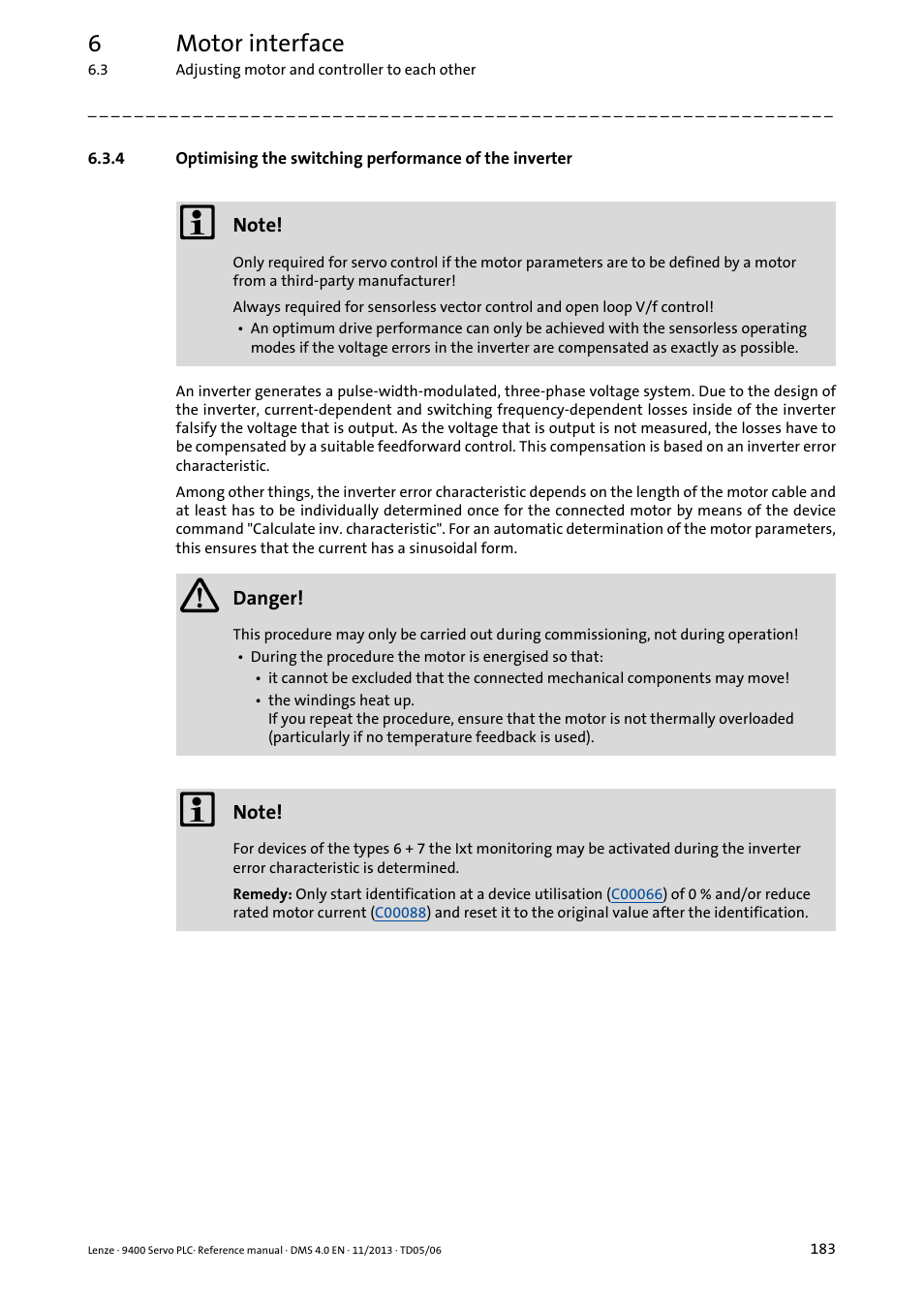 Optimising the switching, Performance of the inverter, 6motor interface | Lenze E94AxPExxxx User Manual | Page 183 / 976