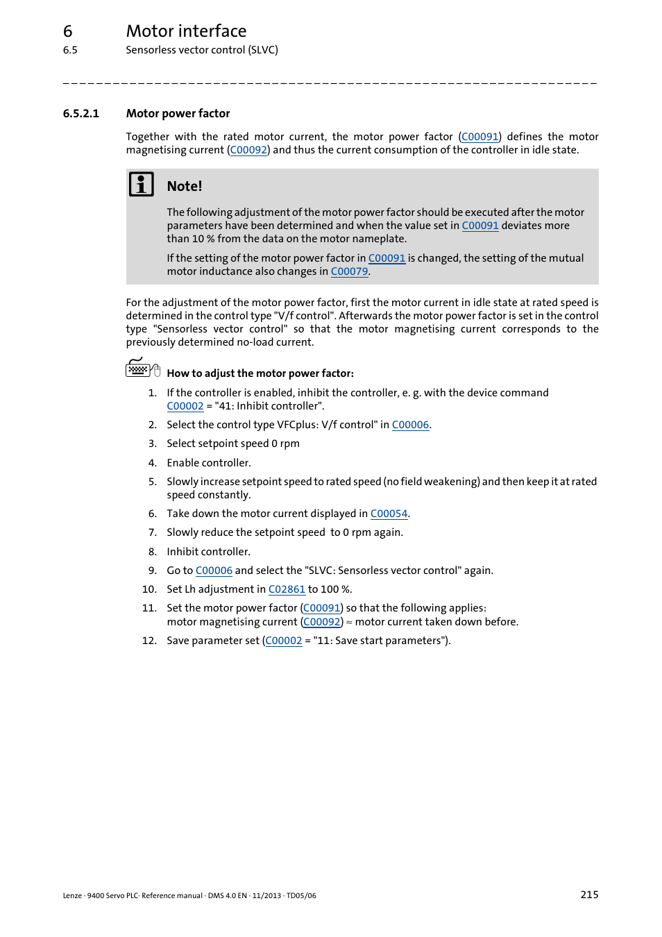 1 motor power factor, Motor power factor, 6motor interface | Lenze E94AxPExxxx User Manual | Page 215 / 976