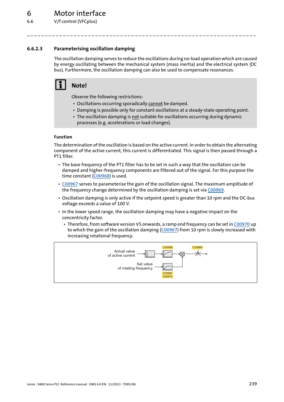 3 parameterising oscillation damping, Parameterising oscillation damping, 6motor interface | Lenze E94AxPExxxx User Manual | Page 239 / 976