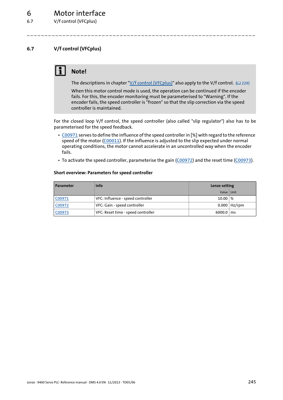 7 v/f control (vfcplus), V/f control (vfcplus), V/f control (vfcplus) ( 245) | 6motor interface | Lenze E94AxPExxxx User Manual | Page 245 / 976