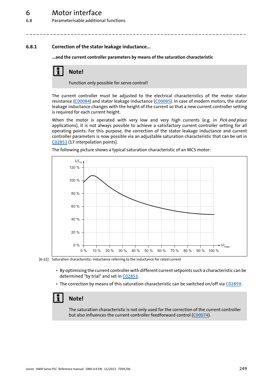 1 correction of the stator leakage inductance, Correction of the stator leakage inductance, Correction | Of the stator leakage inductance, 6motor interface | Lenze E94AxPExxxx User Manual | Page 249 / 976