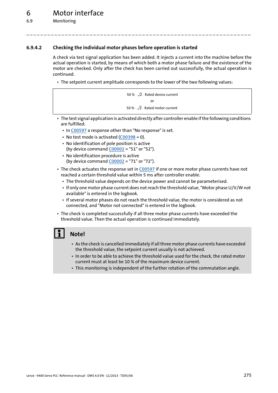 6motor interface | Lenze E94AxPExxxx User Manual | Page 275 / 976