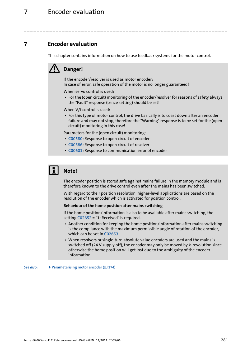 7 encoder evaluation, Encoder evaluation, Data for | Function, 7encoder evaluation | Lenze E94AxPExxxx User Manual | Page 281 / 976