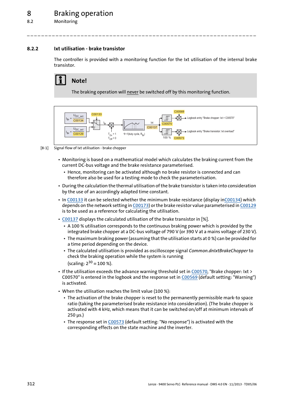 2 ixt utilisation - brake transistor, Ixt utilisation - brake transistor, 8braking operation | Lenze E94AxPExxxx User Manual | Page 312 / 976