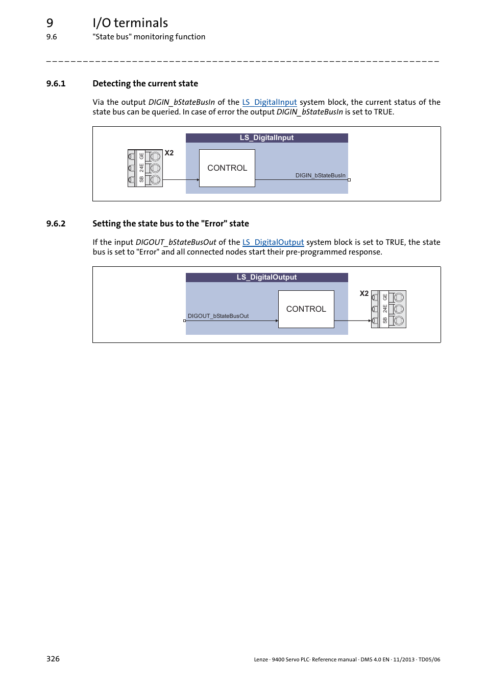 1 detecting the current state, 2 setting the state bus to the "error" state, Detecting the current state | Setting the state bus to the "error" state, 9i/o terminals | Lenze E94AxPExxxx User Manual | Page 326 / 976