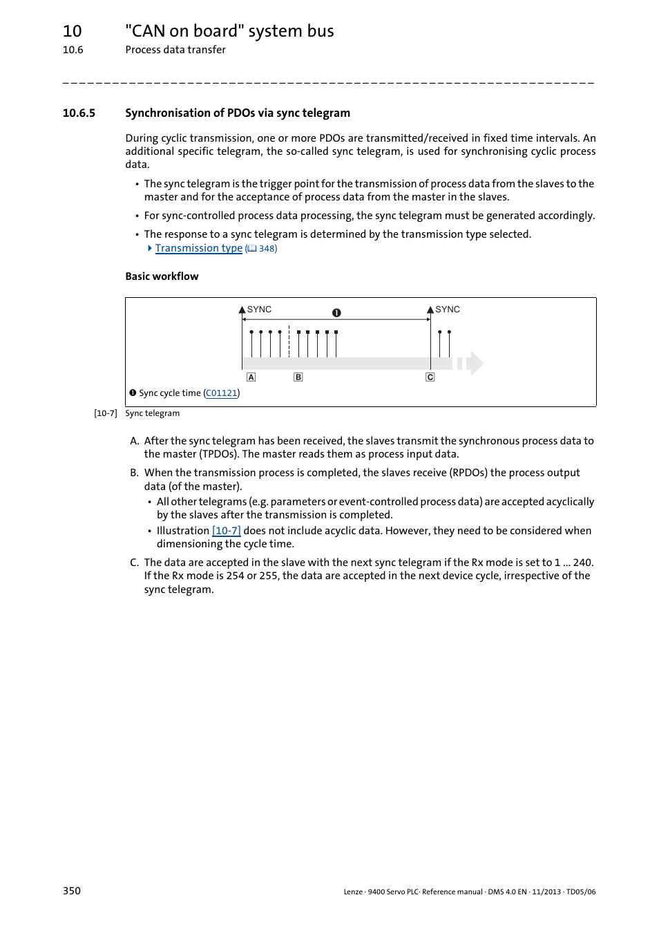 5 synchronisation of pdos via sync telegram, 10 "can on board" system bus | Lenze E94AxPExxxx User Manual | Page 350 / 976