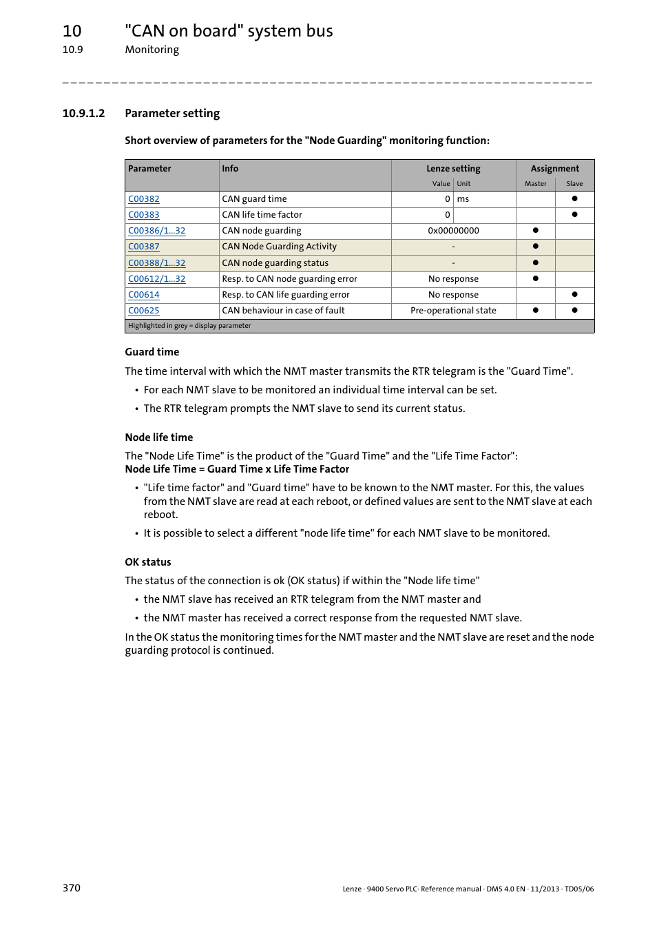 2 parameter setting, Parameter setting, 10 "can on board" system bus | Lenze E94AxPExxxx User Manual | Page 370 / 976