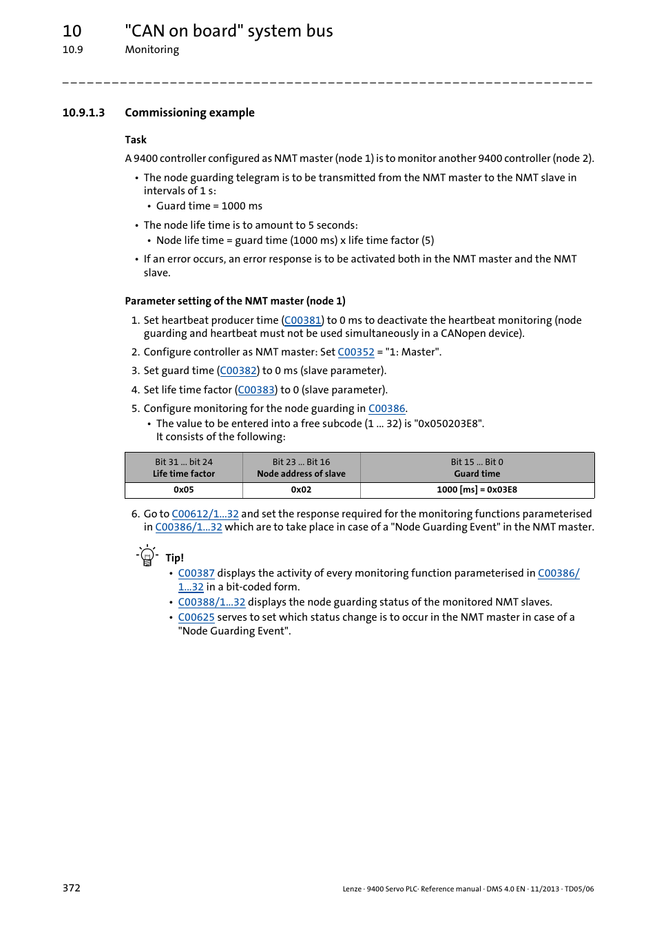 3 commissioning example, Commissioning example, 10 "can on board" system bus | Lenze E94AxPExxxx User Manual | Page 372 / 976
