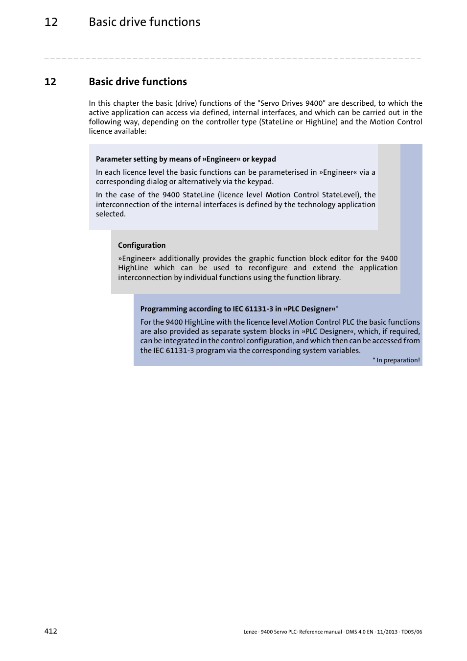 12 basic drive functions, Basic drive functions | Lenze E94AxPExxxx User Manual | Page 412 / 976