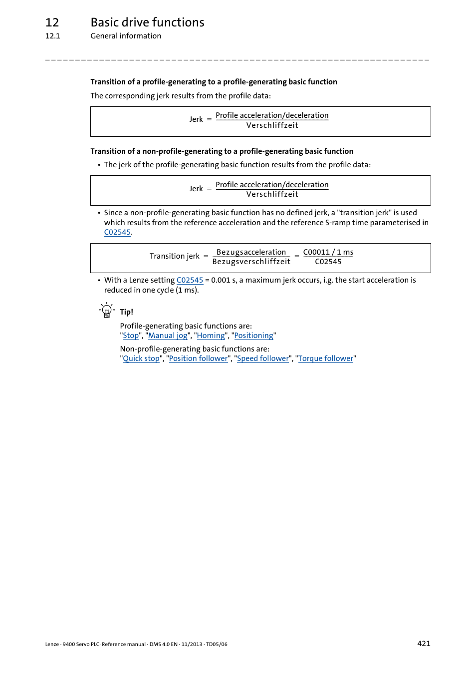 12 basic drive functions | Lenze E94AxPExxxx User Manual | Page 421 / 976