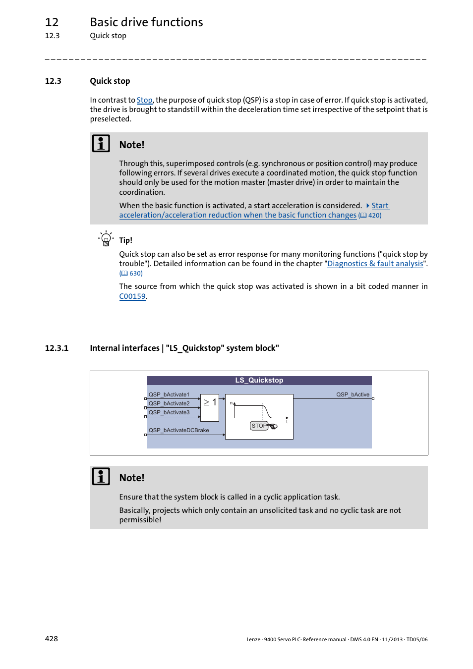 3 quick stop, Quick stop, Pter | Quick stop ( 428), 12 basic drive functions | Lenze E94AxPExxxx User Manual | Page 428 / 976