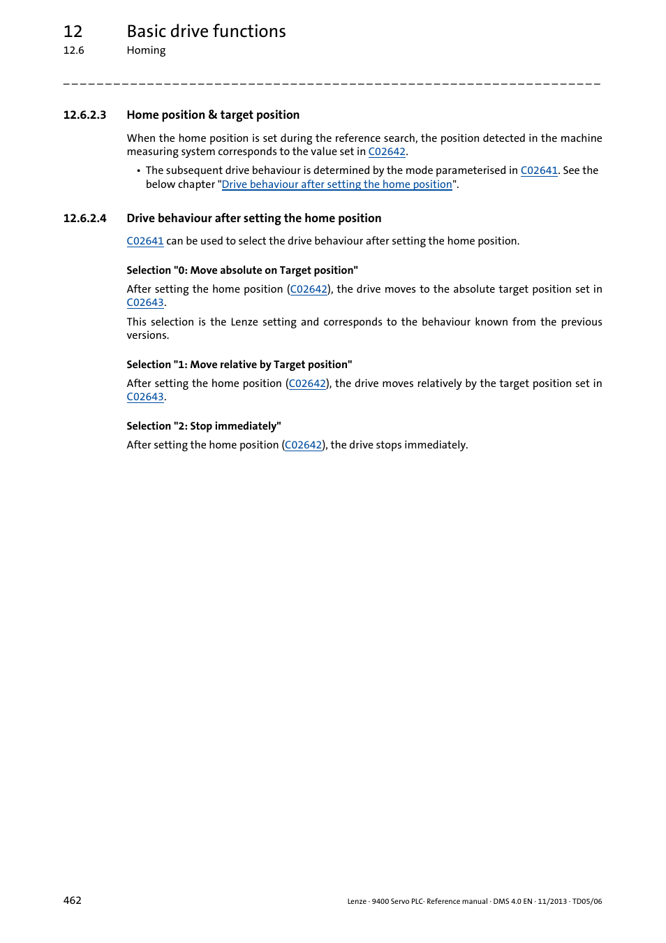 3 home position & target position, 4 drive behaviour after setting the home position, Home position & target position | Drive behaviour after setting the home position, 12 basic drive functions | Lenze E94AxPExxxx User Manual | Page 462 / 976