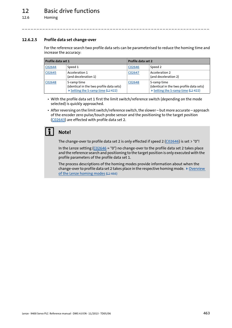 5 profile data set change-over, Profile data set change-over, 12 basic drive functions | Lenze E94AxPExxxx User Manual | Page 463 / 976