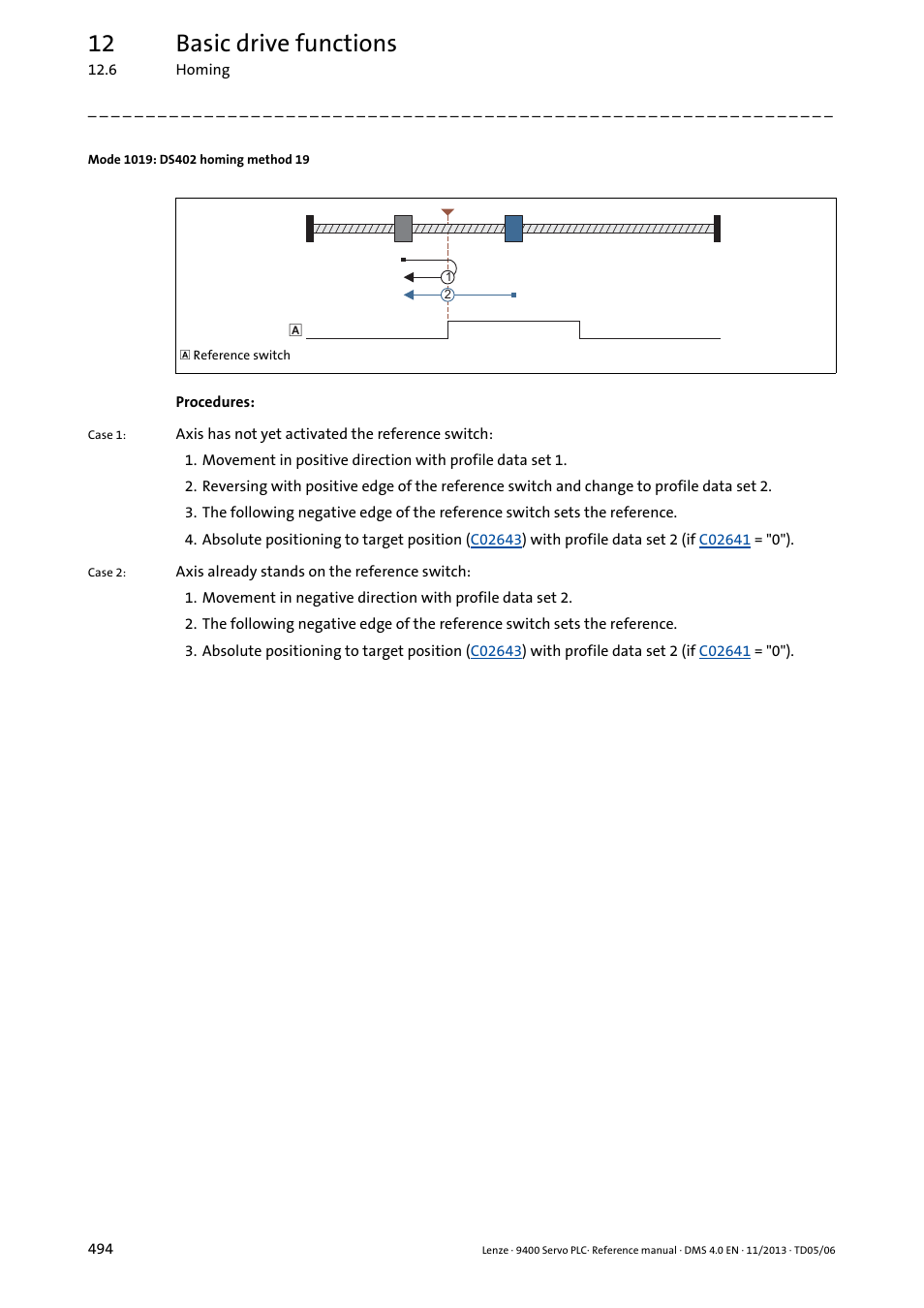 Mode 1019: ds402 homing method 19, 12 basic drive functions | Lenze E94AxPExxxx User Manual | Page 494 / 976