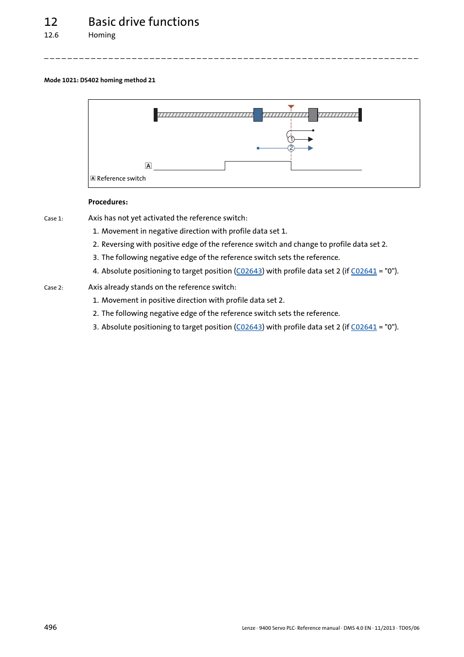 Mode 1021: ds402 homing method 21, 12 basic drive functions | Lenze E94AxPExxxx User Manual | Page 496 / 976