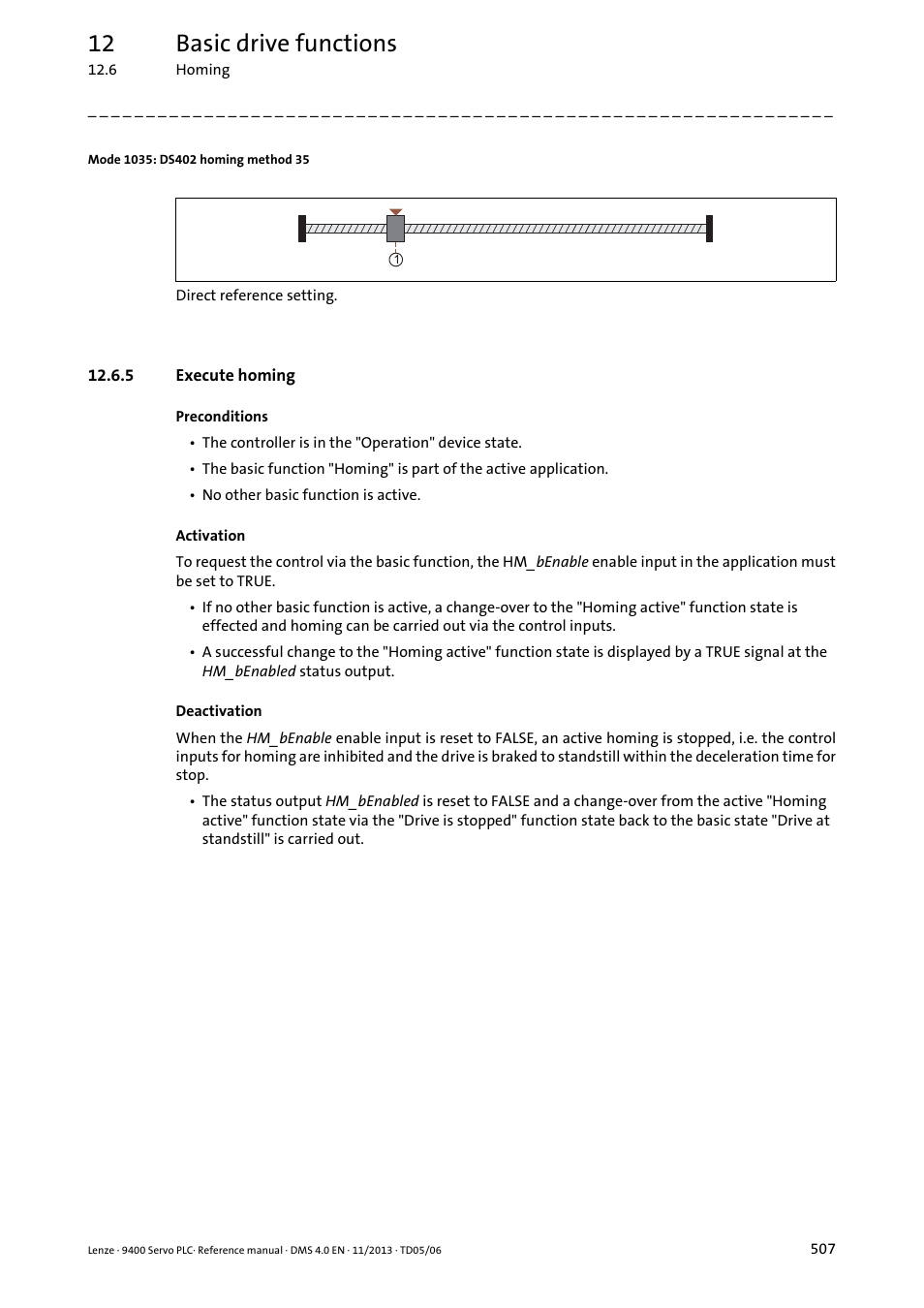 Mode 1035: ds402 homing method 35, 5 execute homing, 12 basic drive functions | Lenze E94AxPExxxx User Manual | Page 507 / 976