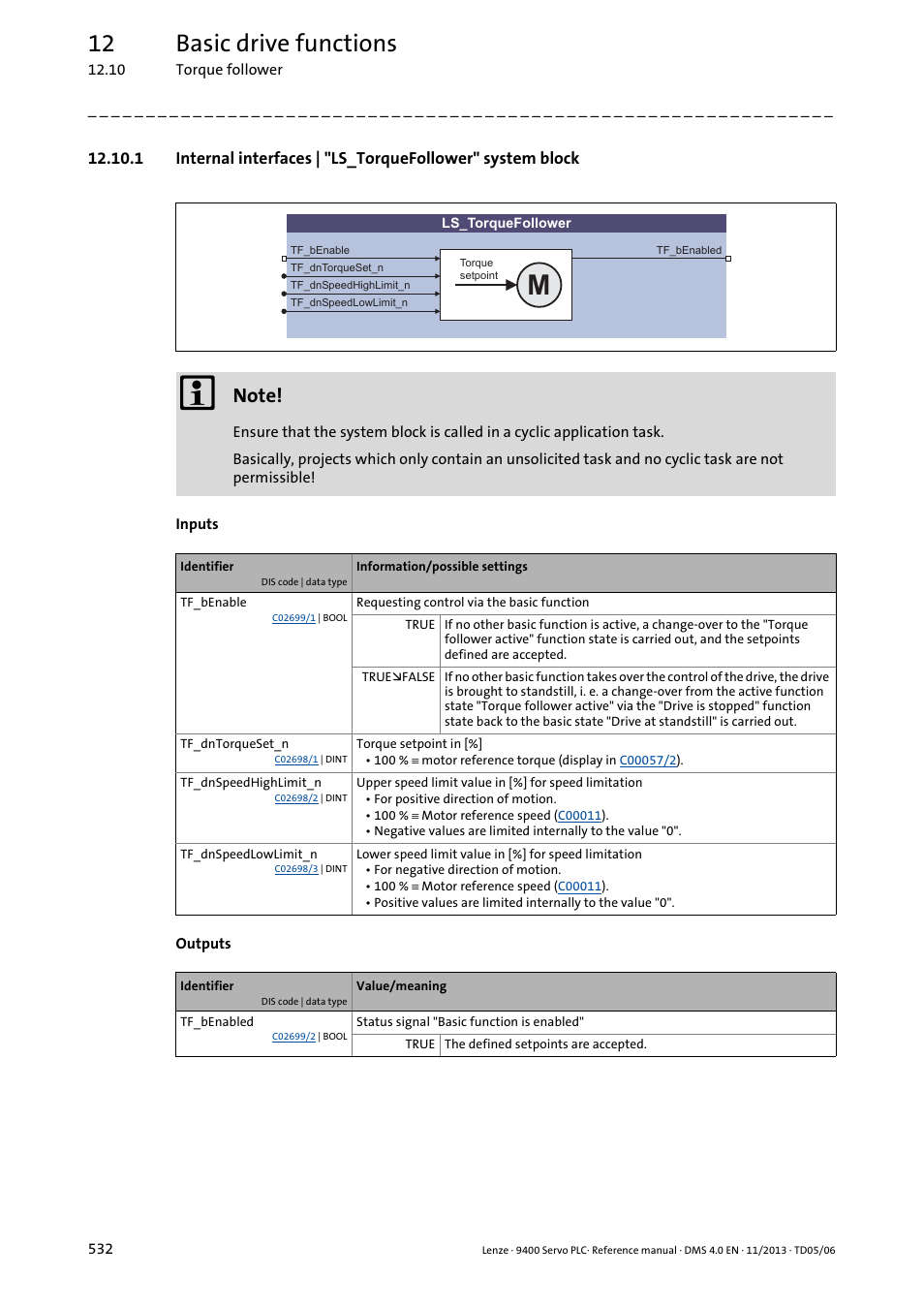 Torque follower, 12 basic drive functions | Lenze E94AxPExxxx User Manual | Page 532 / 976