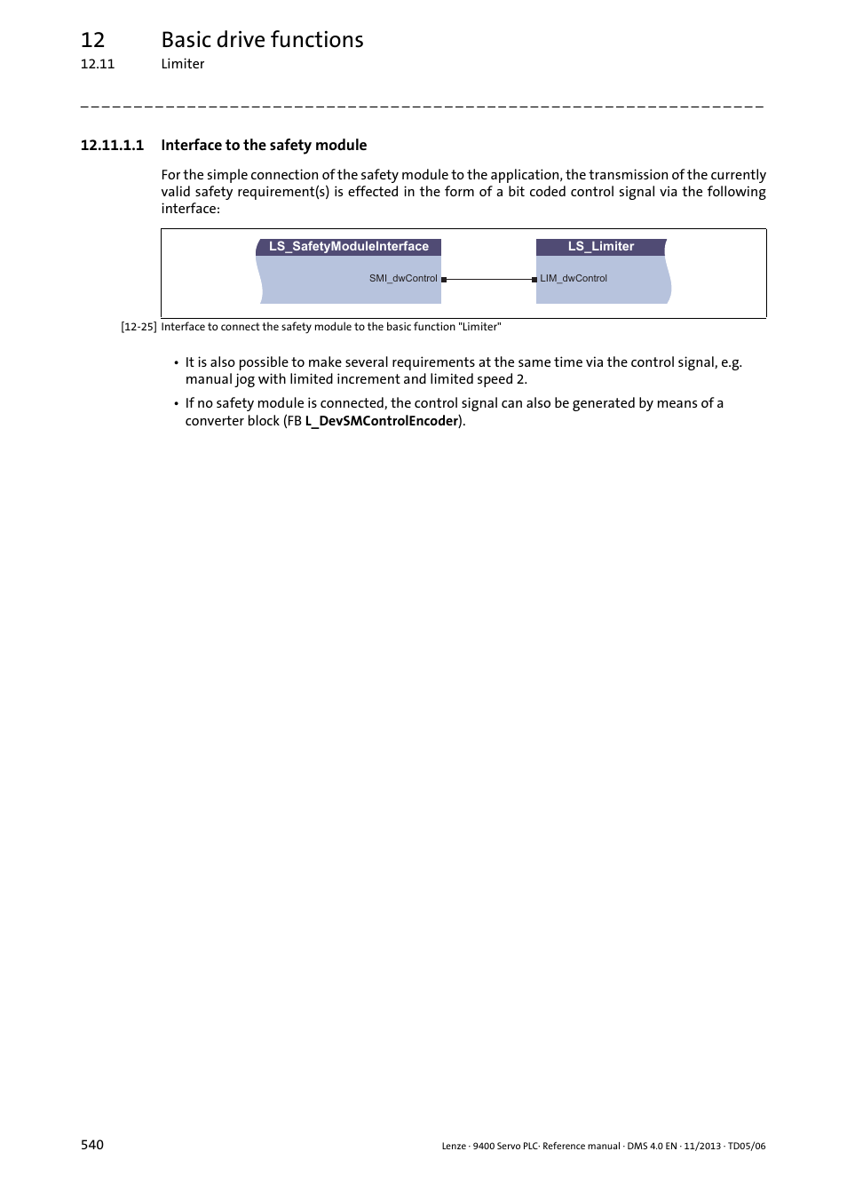 1 interface to the safety module, 12 basic drive functions | Lenze E94AxPExxxx User Manual | Page 540 / 976