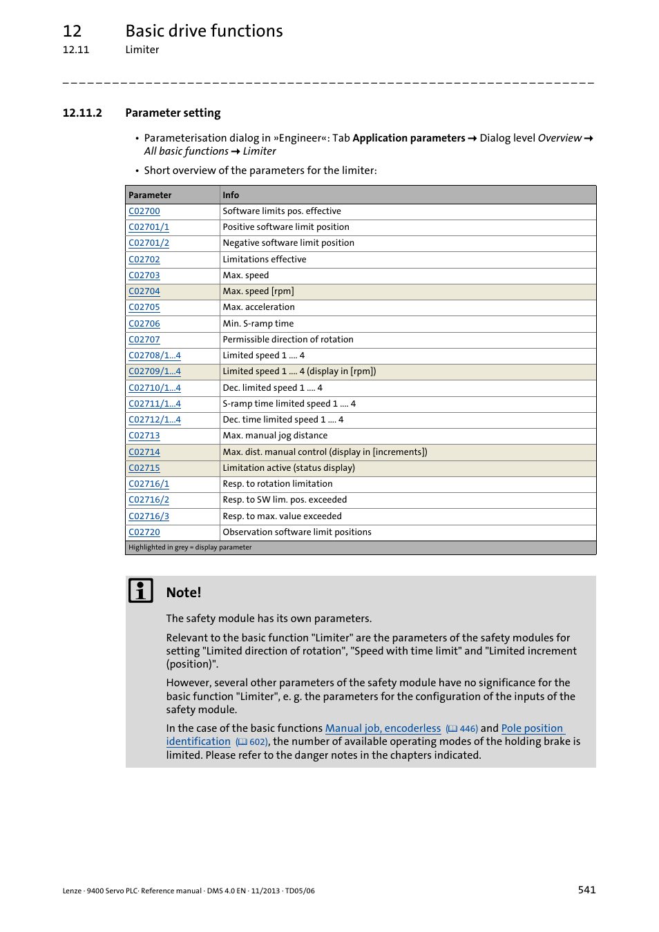 2 parameter setting, 12 basic drive functions | Lenze E94AxPExxxx User Manual | Page 541 / 976