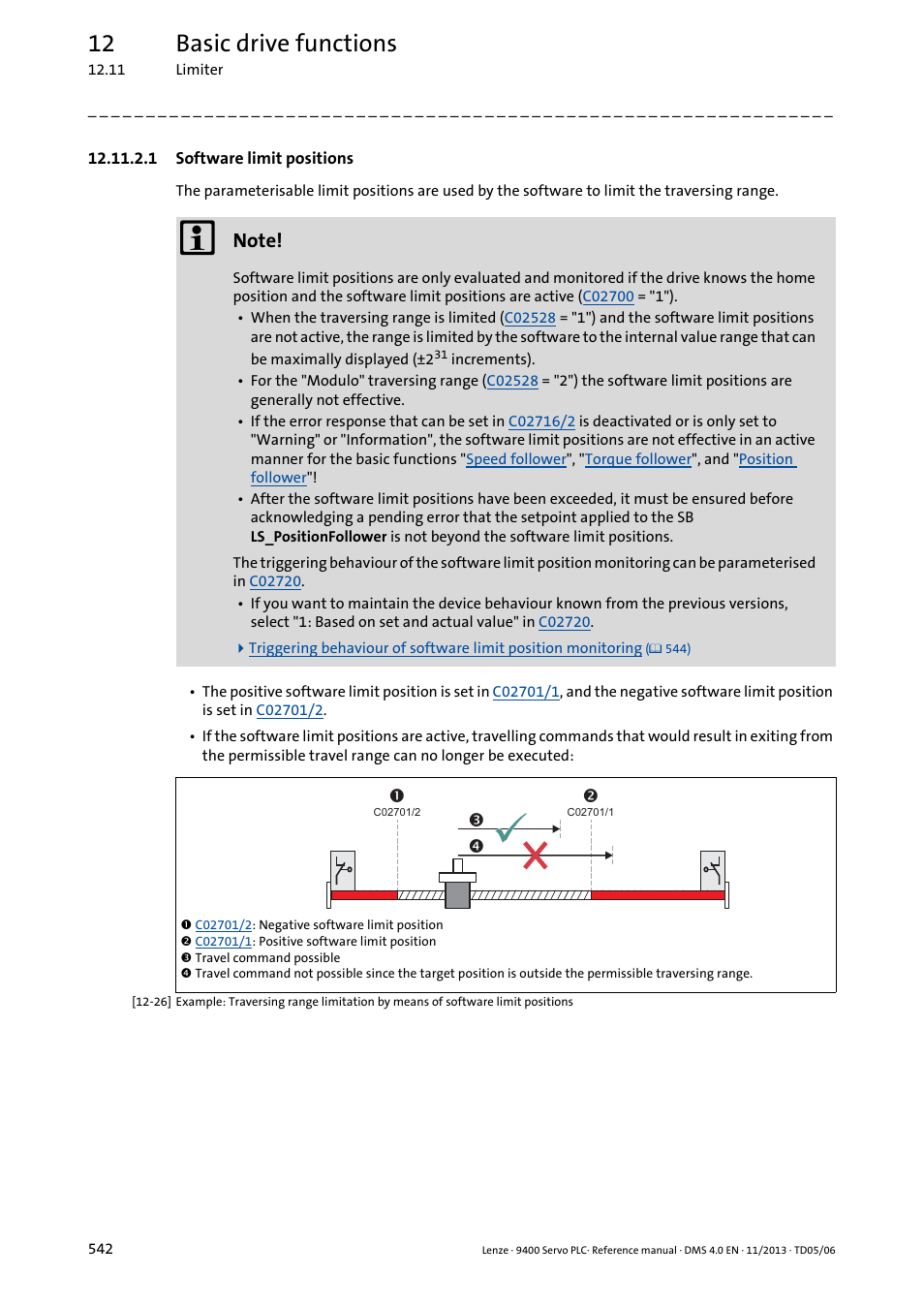 1 software limit positions, Software limit positions, 12 basic drive functions | Lenze E94AxPExxxx User Manual | Page 542 / 976