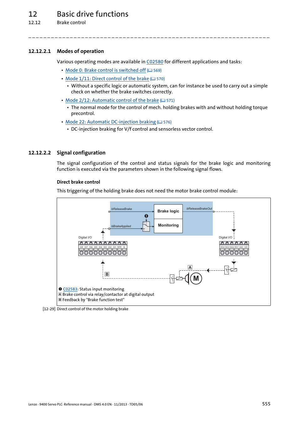 1 modes of operation, 2 signal configuration, Signal configuration ( 555) | 12 basic drive functions | Lenze E94AxPExxxx User Manual | Page 555 / 976