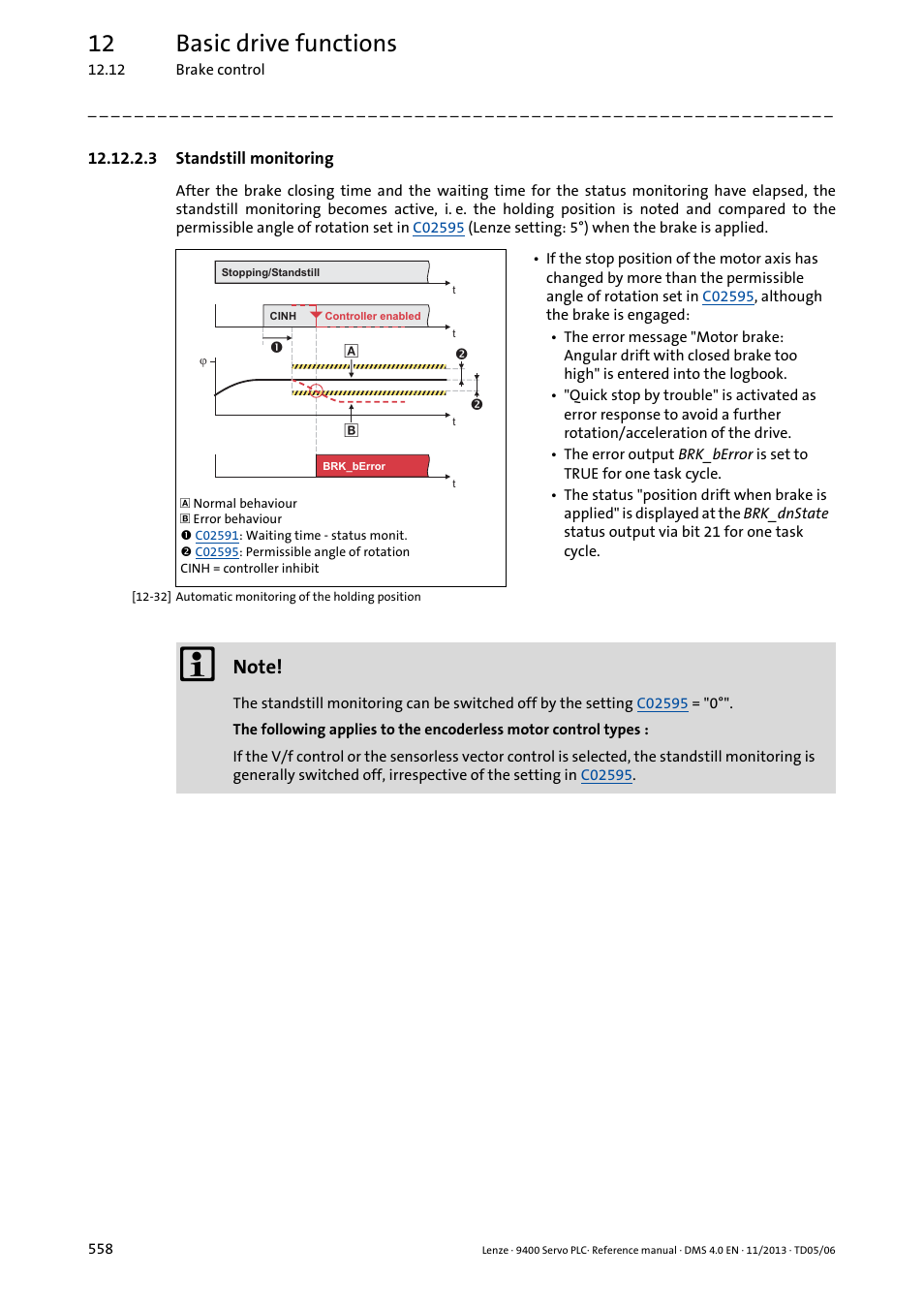 3 standstill monitoring, 12 basic drive functions | Lenze E94AxPExxxx User Manual | Page 558 / 976