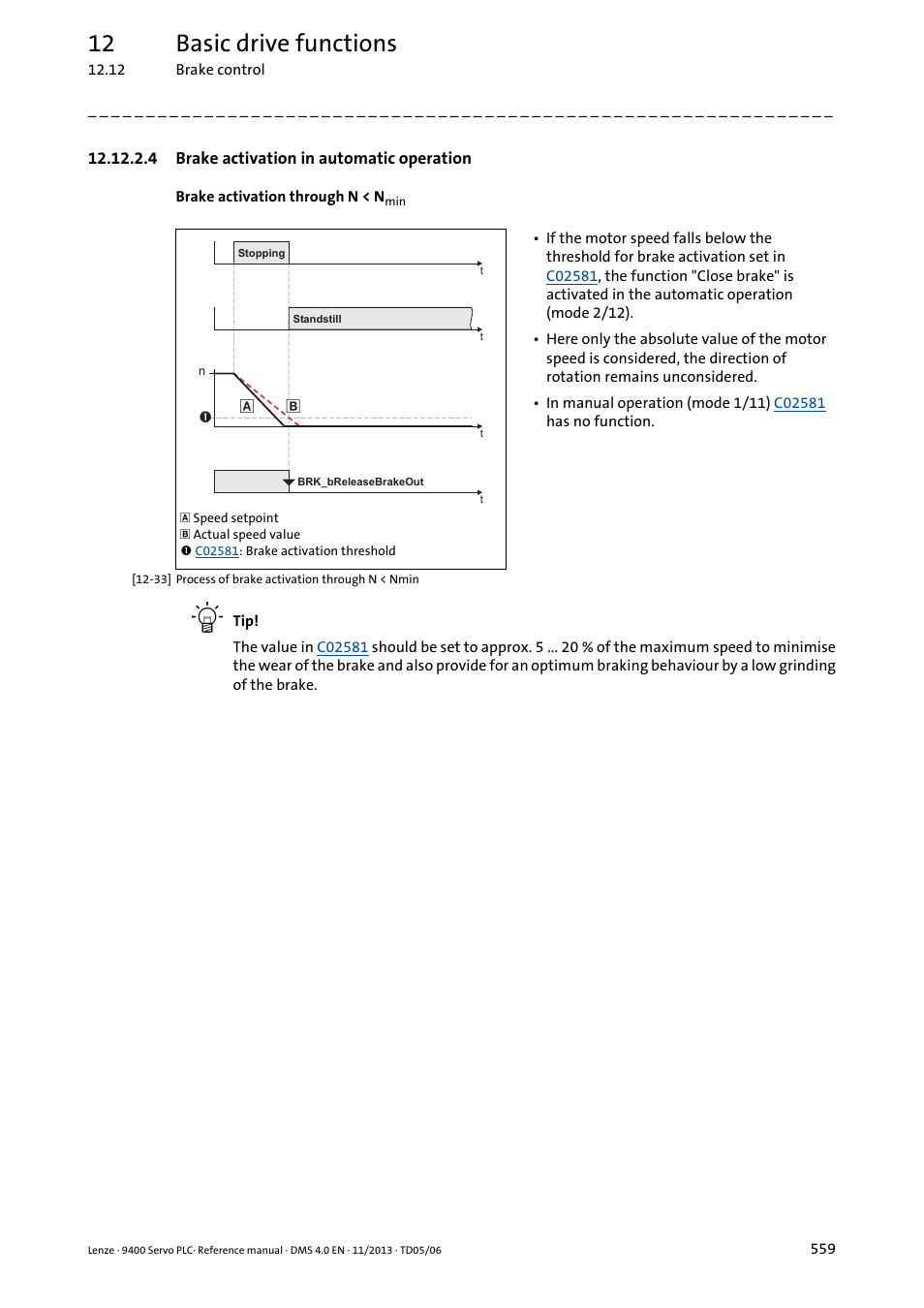 4 brake activation in automatic operation, 12 basic drive functions | Lenze E94AxPExxxx User Manual | Page 559 / 976