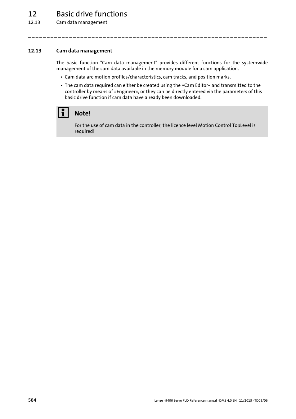 13 cam data management, Cam data management, Pter | E basic drive function, 12 basic drive functions | Lenze E94AxPExxxx User Manual | Page 584 / 976