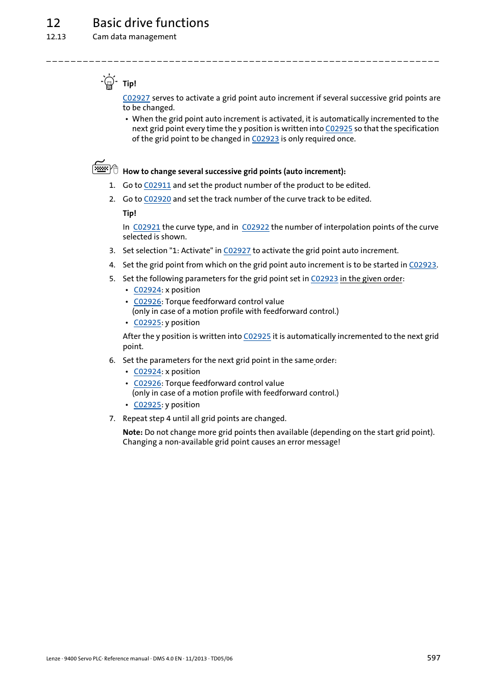 12 basic drive functions | Lenze E94AxPExxxx User Manual | Page 597 / 976