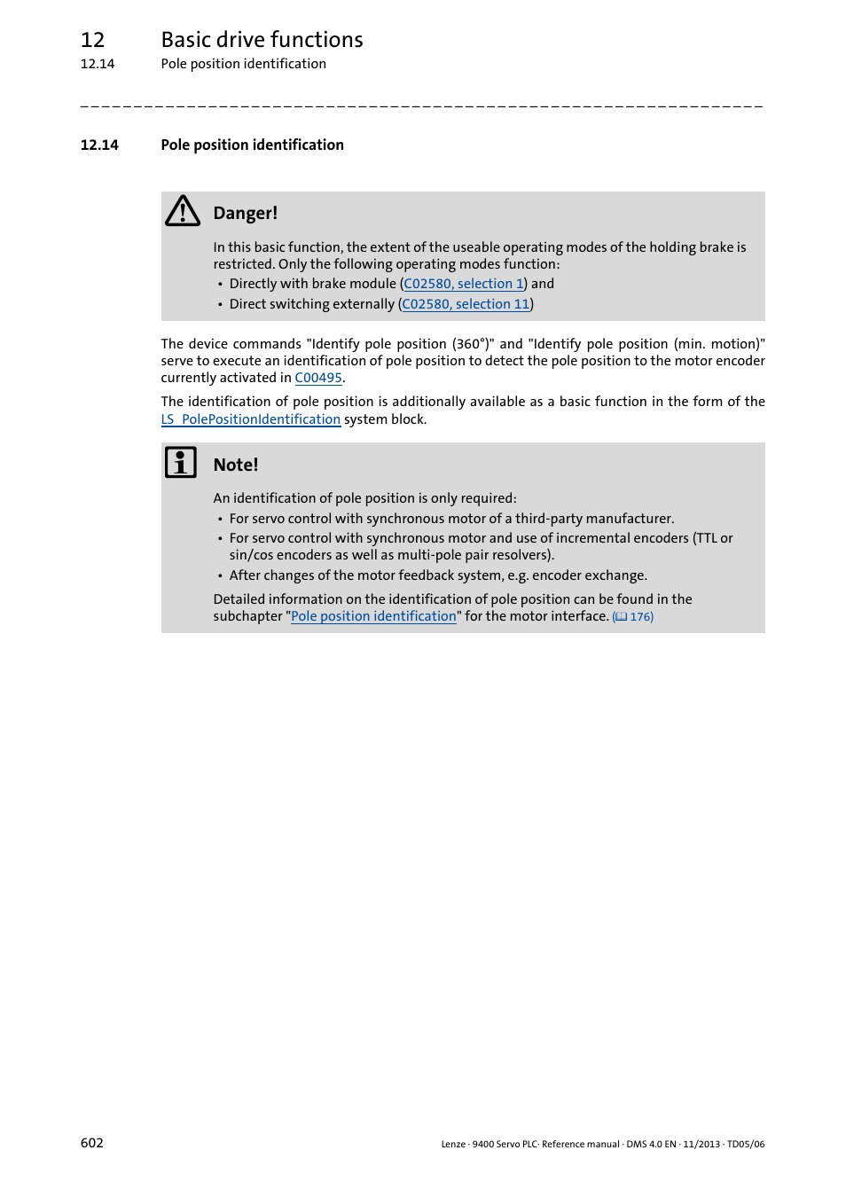 14 pole position identification, Pole position identification, Are ad | Pole position identification ( 602), Pole position, Identification, 12 basic drive functions | Lenze E94AxPExxxx User Manual | Page 602 / 976