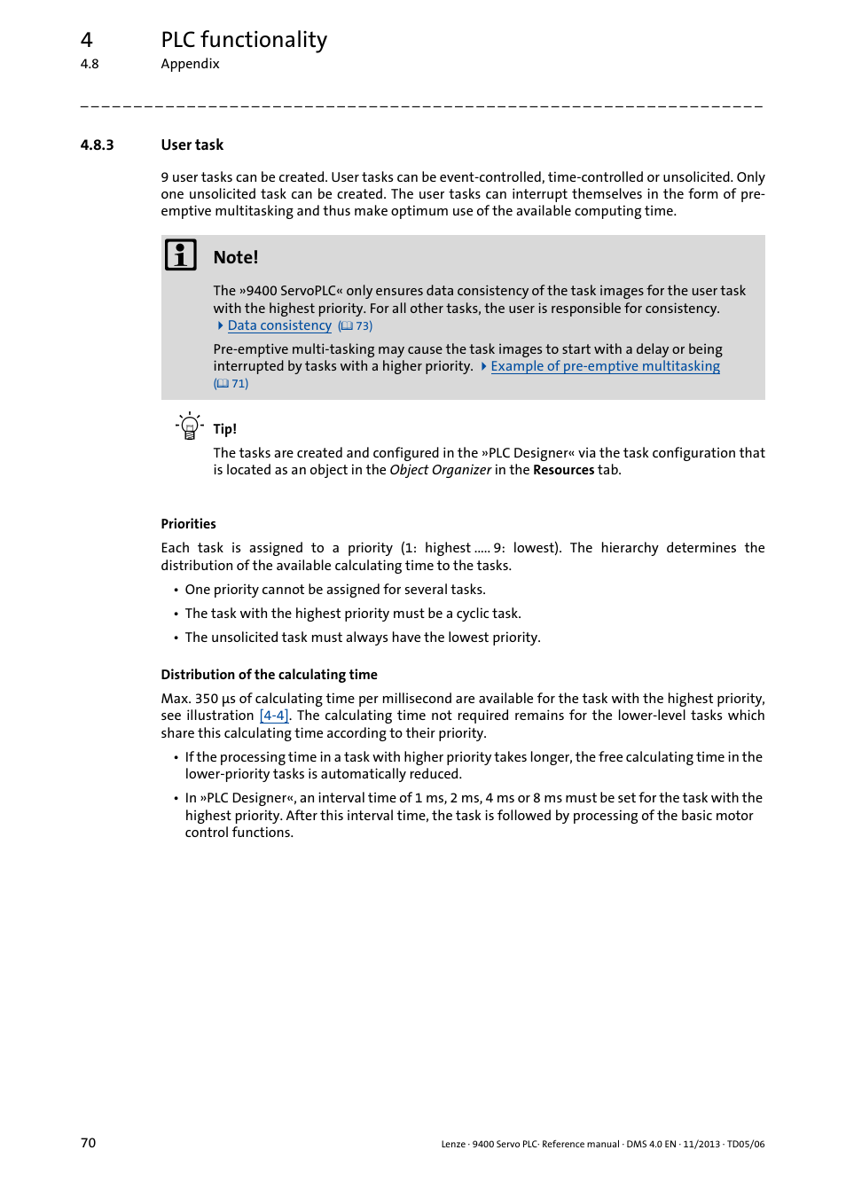 3 user task, User task, 4plc functionality | Lenze E94AxPExxxx User Manual | Page 70 / 976
